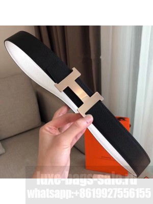 Hermes Constance Reversible Leather Strap Belt with H Buckle 38mm Black 2019 Collection
