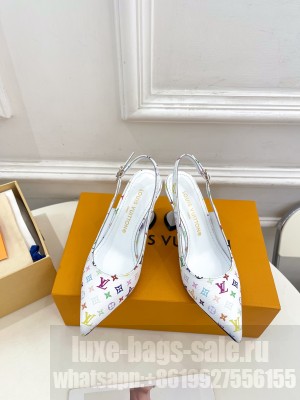Louis Vuitton heel 8.5cm slingback pumps Multicolored Monogram coated canvas white 2025