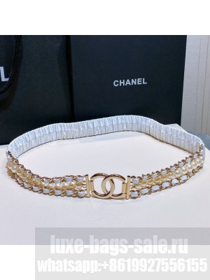 Chanel Pearl Lambskin Pleated Chain Belt AA7481 White  2021 Collection