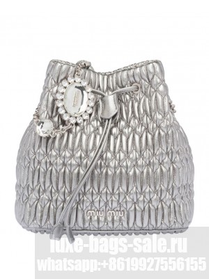 Miu Miu Crystal Nappa Leather Bucket Bag Silver Gray