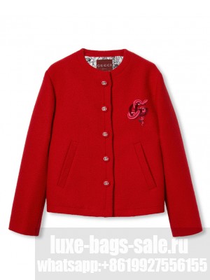 Gucci Women's Embroidered Wool Boucle Jacket Red