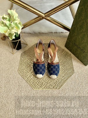 Gucci GG Matelassé Denim Canvas Platform Espadrilles Sandals  2021 Collection 