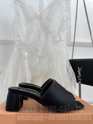 Miu Miu Lambskin 4.5CM Flat Slide Mule Black