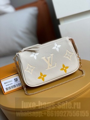 Louis Vuitton Mini Pochette Accessories 15cm Monogram Empreinte Leather Spring/Summer 2021 Collection M80502, Cream/Saffron