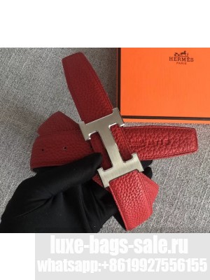 Hermes Width 3.2cm Reversible Leather Constance H Buckle Belt Red/Silver