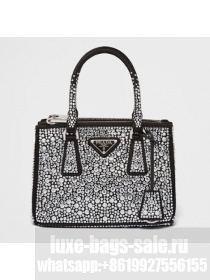 Prada Galleria satin mini-bag with crystals 1BA906 black