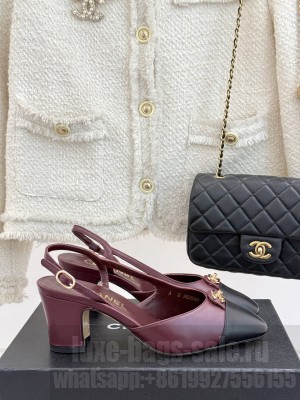 Chanel Lambskin cc Metal slingback Pumps Burgundy 2025
