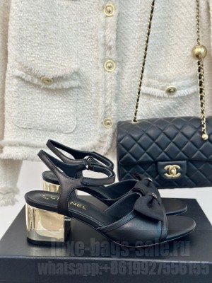 Chanel 5cm Lambskin & Grosgrain Bow Sandals G45690 Black
