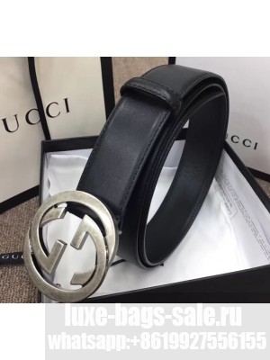 Gucci Width 4cm Leather Belt Black with Interlocking G Buckle