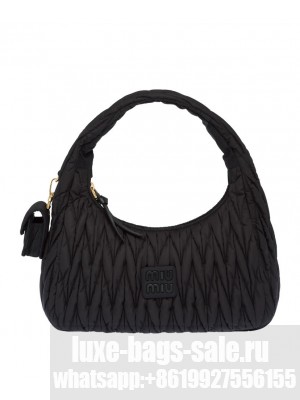 Miu Miu Wander Matelasse Regenerated Nylon Hobo Bag Black