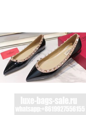 Valentino Rockstud Ballet Flats Ballerinas in Patent Leather Black