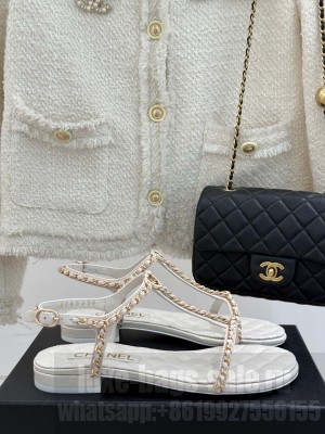 Chanel Lambskin with Chain and Heart G46109 Flaat Sandals White