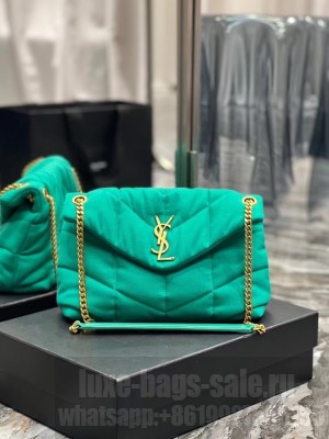 SAINT LAURENT PUFFER SMALL CHAIN BAG IN DENIM AND SMOOTH LEATHER 577476 green
