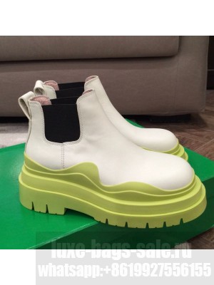 Bottega Veneta Tire Calfskin Short Chelsea Boots White/Kiwi Green  2021 Collection