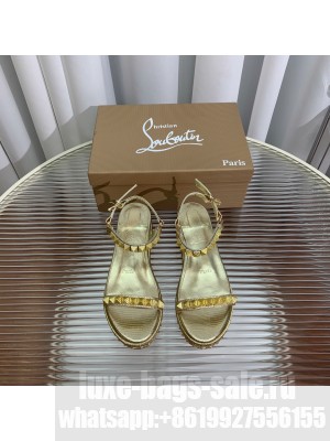 Christian Louboutin Pyraclou Espadrilles Wedge Sandals 6cm Gold 2023