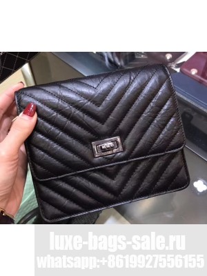 Chanel Chevron Reissue Classic Wallet On Chain WOC Bag A84310 Black
