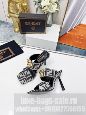 Versace x Fendi 11cm Fendace FF Fabric Slide Sandals Gray 2022 Collection 018