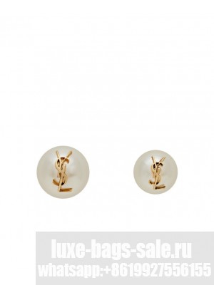 Saint Laurent Women's Cassandre Pearl Earrings In Metal White