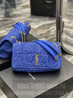 SAINT LAURENT JAMIE MEDIUM CHAIN BAG CARRE RIVE GAUCHE IN CROCHET RAFFIA AND SMOOTH LEATHER 515821 BLUE