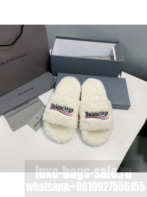 Balenciaga Unisex Furry Slide Sandal White 2021 Collection