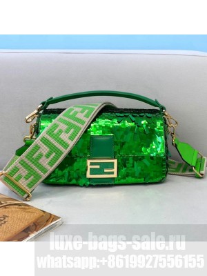 Fendi Baguette Sequins Medium Bag Green  2021 Collection