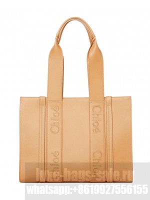 Chloe Medium Woody Tote Bag Apricot