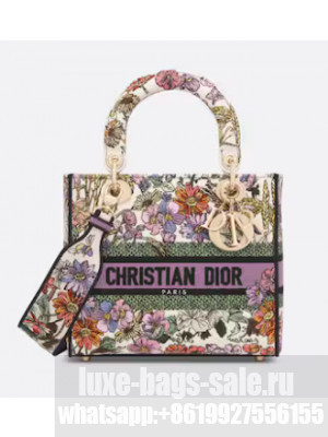 Dior Medium Lady D-Lite Bag White Multicolor Dior 4 Saisons Ete Embroidery M0565OEB