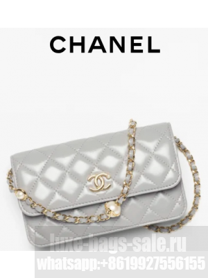 Chanel FLAP PHONE HOLDER WITH CHAIN AP4284 Gray