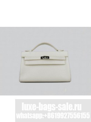 HERMES KELLY 22 CALFSKIN LEATHER CLUTCH BAG IN BEIGE-WHITE 