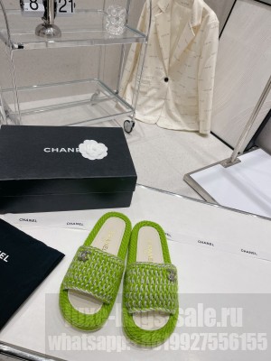 Chanel Cord Flat Slide Sandals 2023SS Green