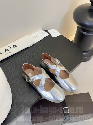 Alaïa CRISS CROSS BALLET FLATS IN SILVER LAMBSKIN