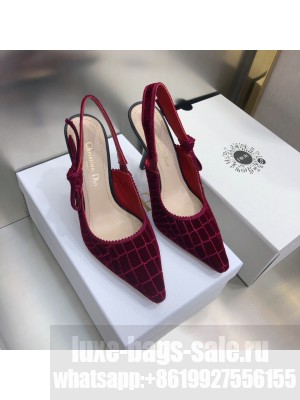 Dior J'Adior Slingback Pumps 9.5cm in Red Crocodile-Effect Embroidered Velvet 2021 Collection