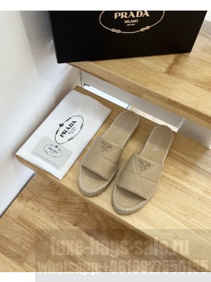 Prada Nappa Leather Espadrille Slides Beige