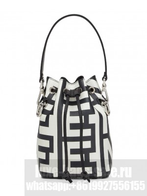 Fendi Mon Tresor Two-tone Printed Leather Fendi Roma Capsule Mini-bag 8BS010 Black