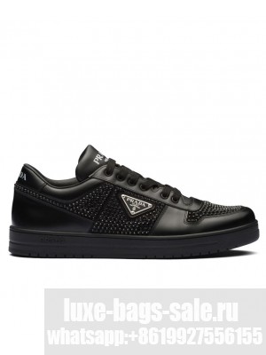 Prada Women's Downtown Leather Sneakers With Crystals 2EE393 Black