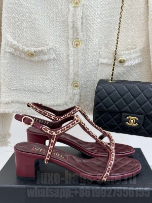 Chanel Lambskin Sandals 5cm with Chain and Heart G46109 Burgundy