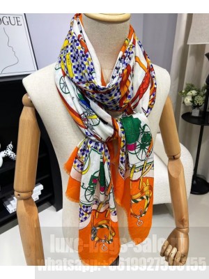 Hermes Women's Les Voitures Nouvelles Scarf Orange