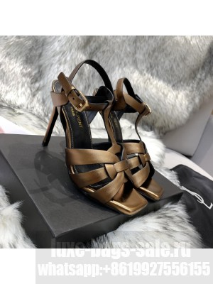 Saint Laurent YSL Metallic Calfskin High-Heel Sandals 10cm Bronze Gold 014 2021 Collection