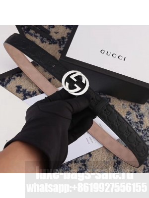 Gucci GG Embossed Calfskin Belt 25mm with Interlocking G Buckle Black/White/Coffee/Red Collection