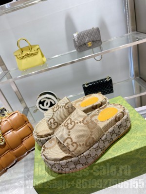 Gucci Maxi GG Canvas Platform Slide Sandals 5.5cm Beige 2022 Collection