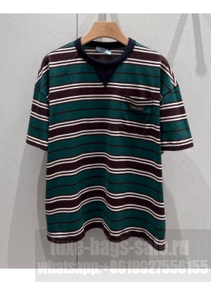 Prada Women's Striped T-shirt Green