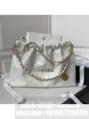 Chanel 22 handbag AS4486 2024 Cruise Shiny Calfskin & Gold-Tone Metal White