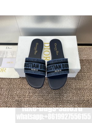 Christian Dior Dway Slide Denim Cotton Embroidered 