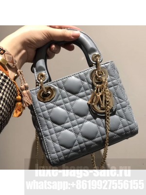 Lady Dior Mini Bag in Cannage with Chain Baby Blue