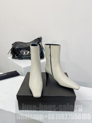 Jil Sander 5cm Thick Heel Calfskin Leather side zip boots Cream 