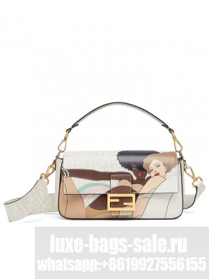 Fendi Baguette FF Glazed Fabric Bag With Inlay White