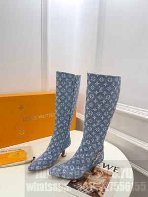 Louis Vuitton Sparkle Heel High Boots 6.5cm in Monogram Denim Blue 2023