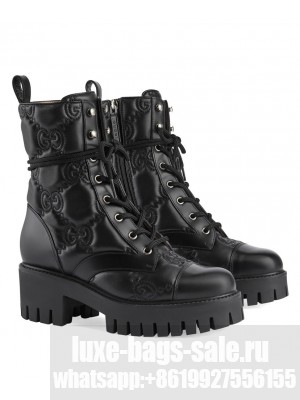 Gucci Women's GG Matelasse Lace-Up Boot 718386 Black