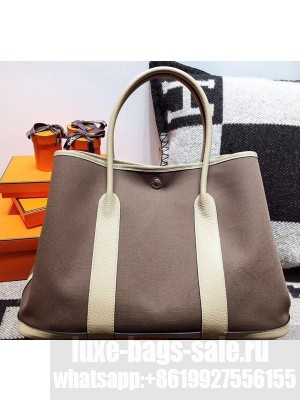 Hermes Canvas Garden Party 36 Bag Tan/White