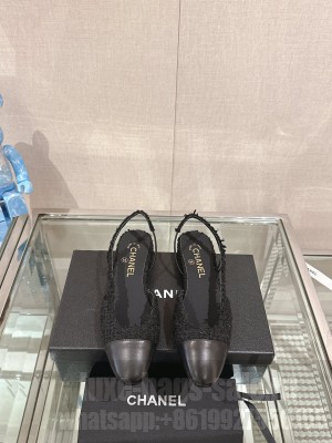 Chanel Slingbacks Tweed Ballerinas Flat Black 2